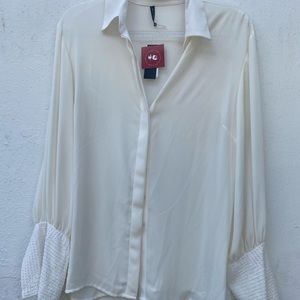 Josie NATORI long sleeve blouse. Sequin details Nwt$550 Large